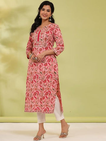 Women's Cotton Printed Straight Kurta