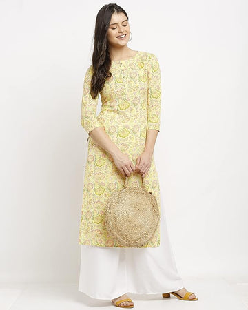 Women's Pure Cambric Cotton Jaipuri Printed Straight Kurti