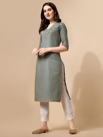 Women's Cotton Printed Straight Kurta