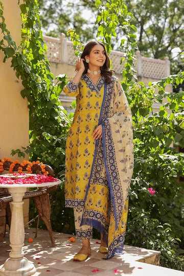 Women's Rayon Blend Straight Printed 3Pc Kurta Set