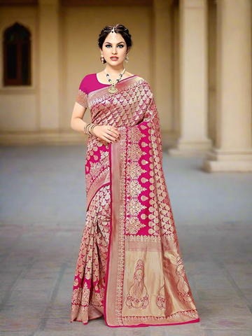 Women's Trendy Banarasi Kanjivaram Art Silk Saree with Blouse Material