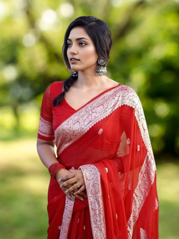 Women's Pure Soft Cotton Silk Saree Kanjivaram Style With Blouse Piece for Wedding