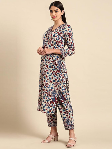 Women's Rayon Blend Straight Printed Kurta with Pant