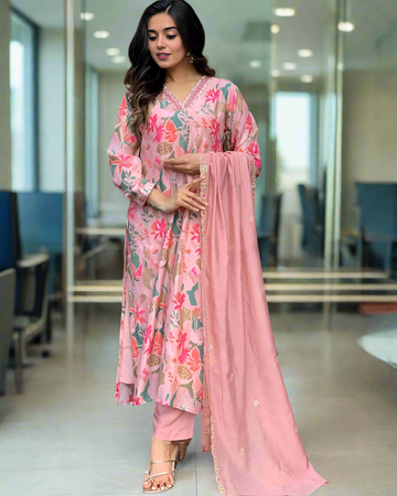 Women's Rayon Blend Printed Straight 3Pc Kurta Set