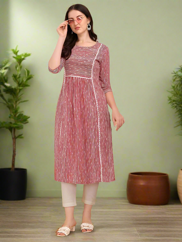 Women's Cotton Blend Pink Kurta With Pant