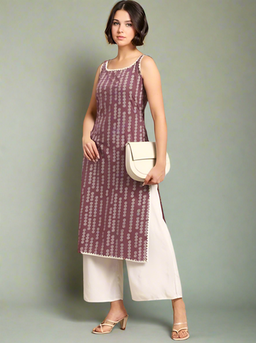 Women's Cotton Printed Straight Sleeveless Kurta