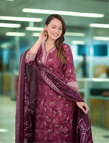 New Women's Viscose Printed Straight 3Pc Kurta Set