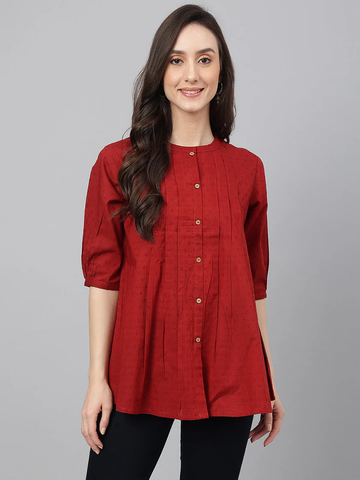 Premium Maroon Cotton Dobby Solid Flared Top