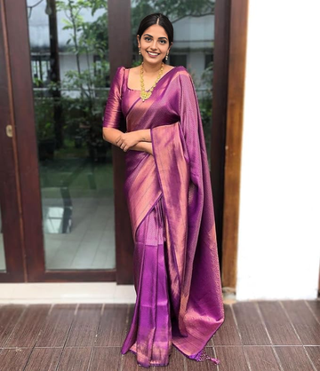New Women's Kanjivaram Soft Silk Saree With Blouse Piece For Wedding