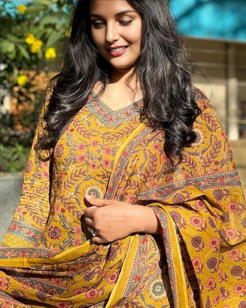 New Women's Viscose Mustard Printed 3Pc Kurta Set