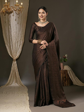 Women's Woven Design Zari Work Banarasi Silk Saree With Unstitched Blouse Piece