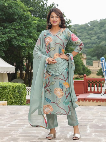New Women's Rayon Blend Straight Printed 3Pc Kurta Set