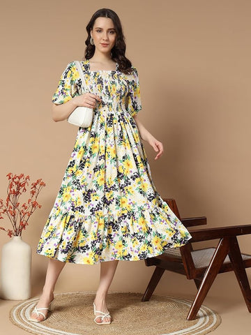 Women's Floral Crepe Midi Dress