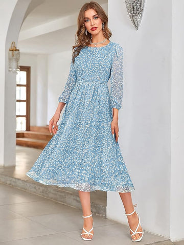 Women's Georgette Floral Fit & Flared Western Dress