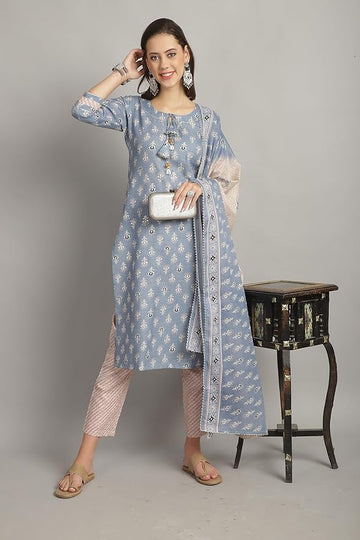 Women's Cotton Foil Print 3PC Kurta Set
