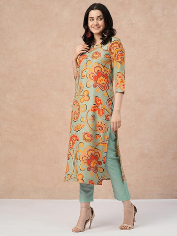 Women's Cotton Blend Casual Kurta With Pant