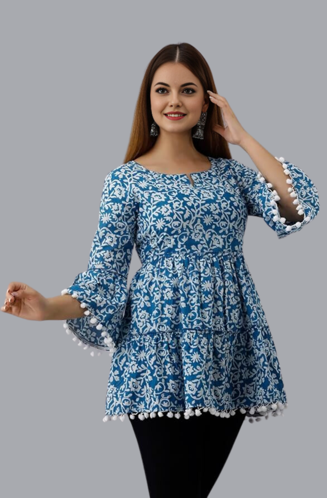 Women's Pure Cotton Printed Hip Length Formal Tops