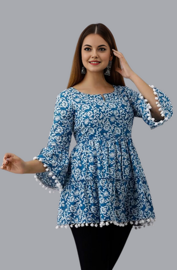 Women's Pure Cotton Printed Hip Length Formal Tops