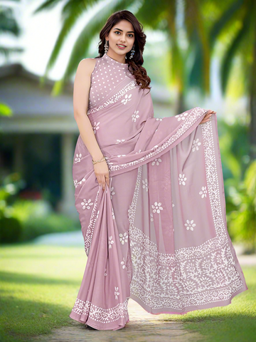 Women's Latest Chiffon Batik Printed Saree with Blouse Piece