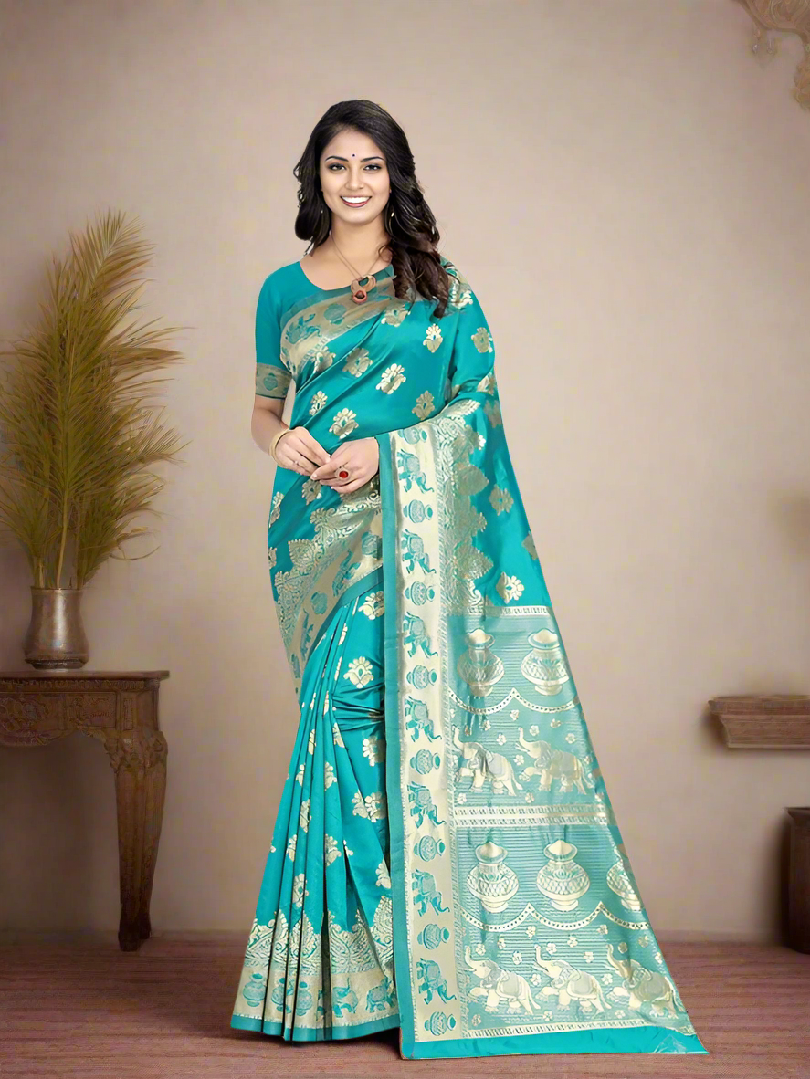 Women's Pure Kanjivaram Art Silk Saree for Wedding With Blouse Piece