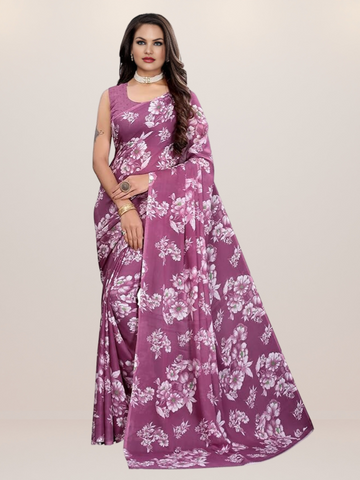 Women's Floral Printed Georgette Saree with Unstitched Blouse Piece