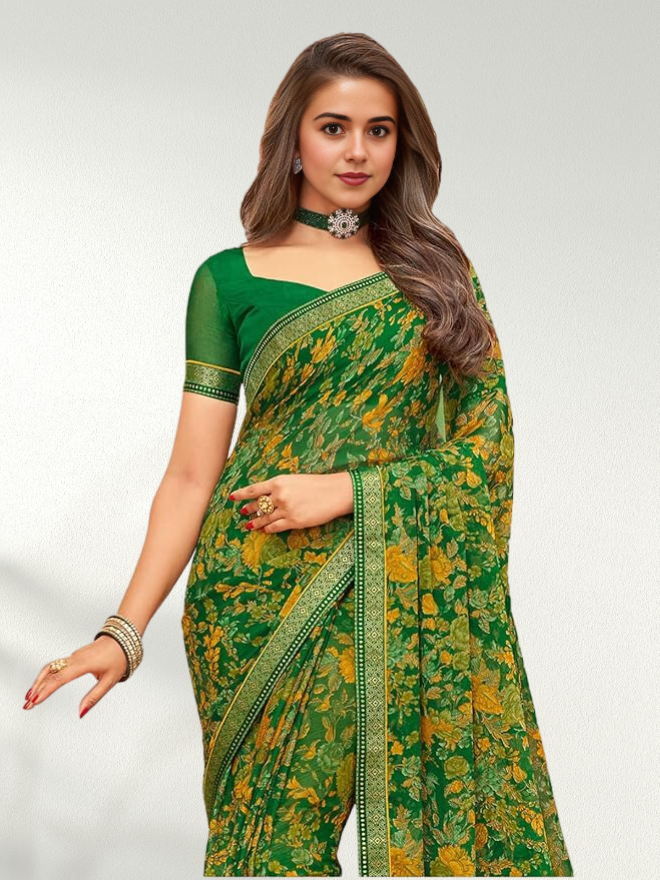 Women's Floral Printed Chiffon Saree with Blouse