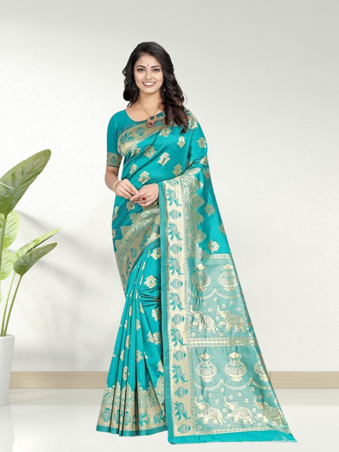 Women's Pure Kanjivaram Art Silk Saree for Wedding With Blouse Piece