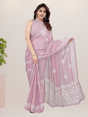 Women's Latest Chiffon Batik Printed Saree with Blouse Piece