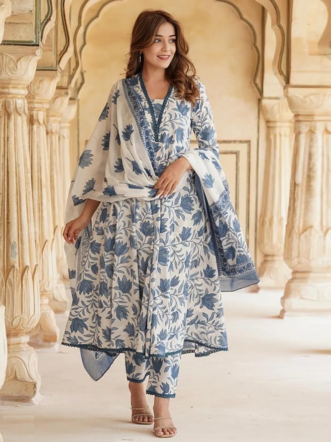 New Women's Printed Anarkali 3Pc Kurta Set