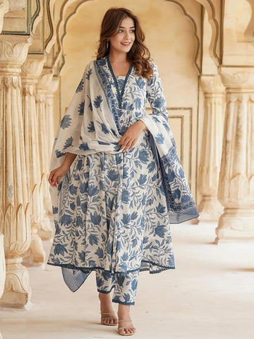New Women's Printed Anarkali 3Pc Kurta Set