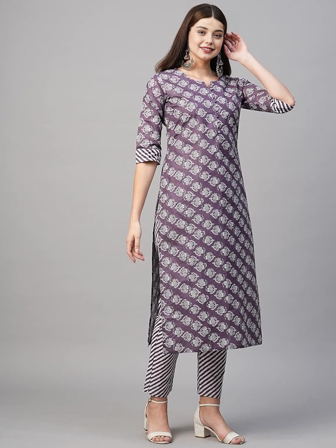 Cotton Blend Women's Straight Kurta With Pant