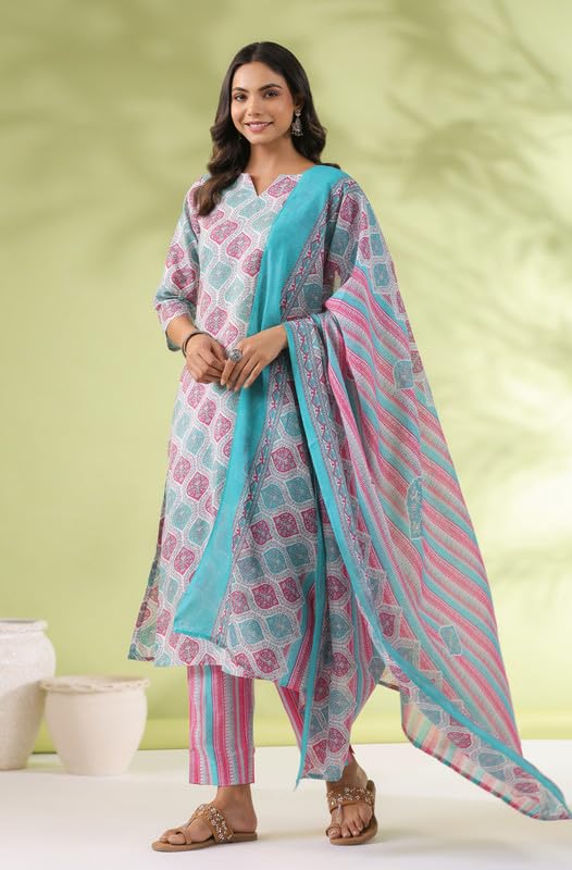 Women's Cotton Printed Straight 3Pc Kurta Set