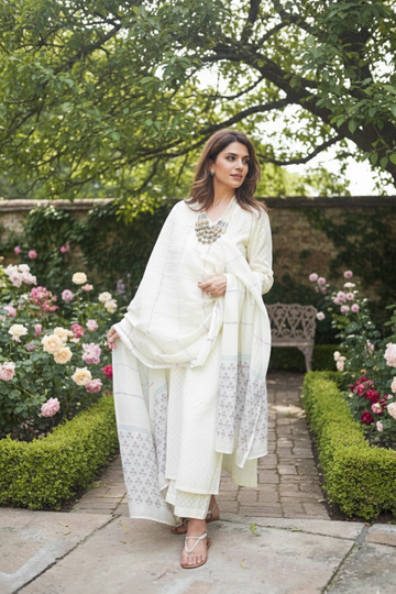 New Women's Rayon Blend Printed Straight White 3Pc Kurta Set