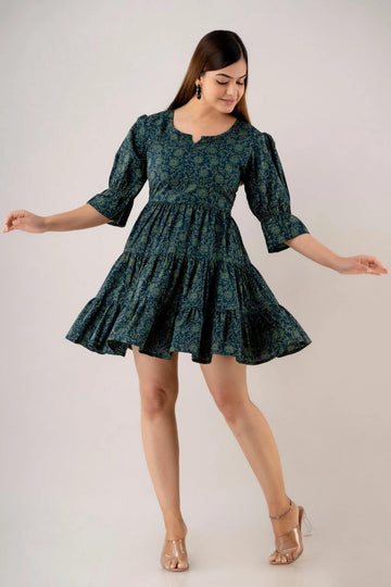 Dark Green Women Fit and Flare Vacay Dress