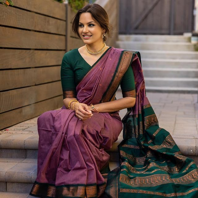 Women's Kanjivaram Soft Cotton Linen Silk Saree With Blouse Piece