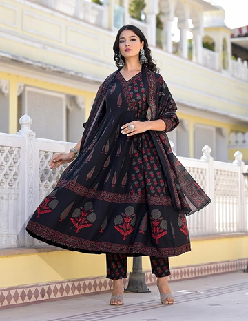 New Women's Viscose Printed Anarkali 3Pc Kurta Set