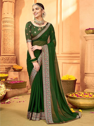 Women's Georgette Embellished Designer Saree With Unstitched Blouse Piece