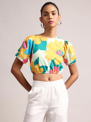 Multicolor Cotton Floral Print Crop Top