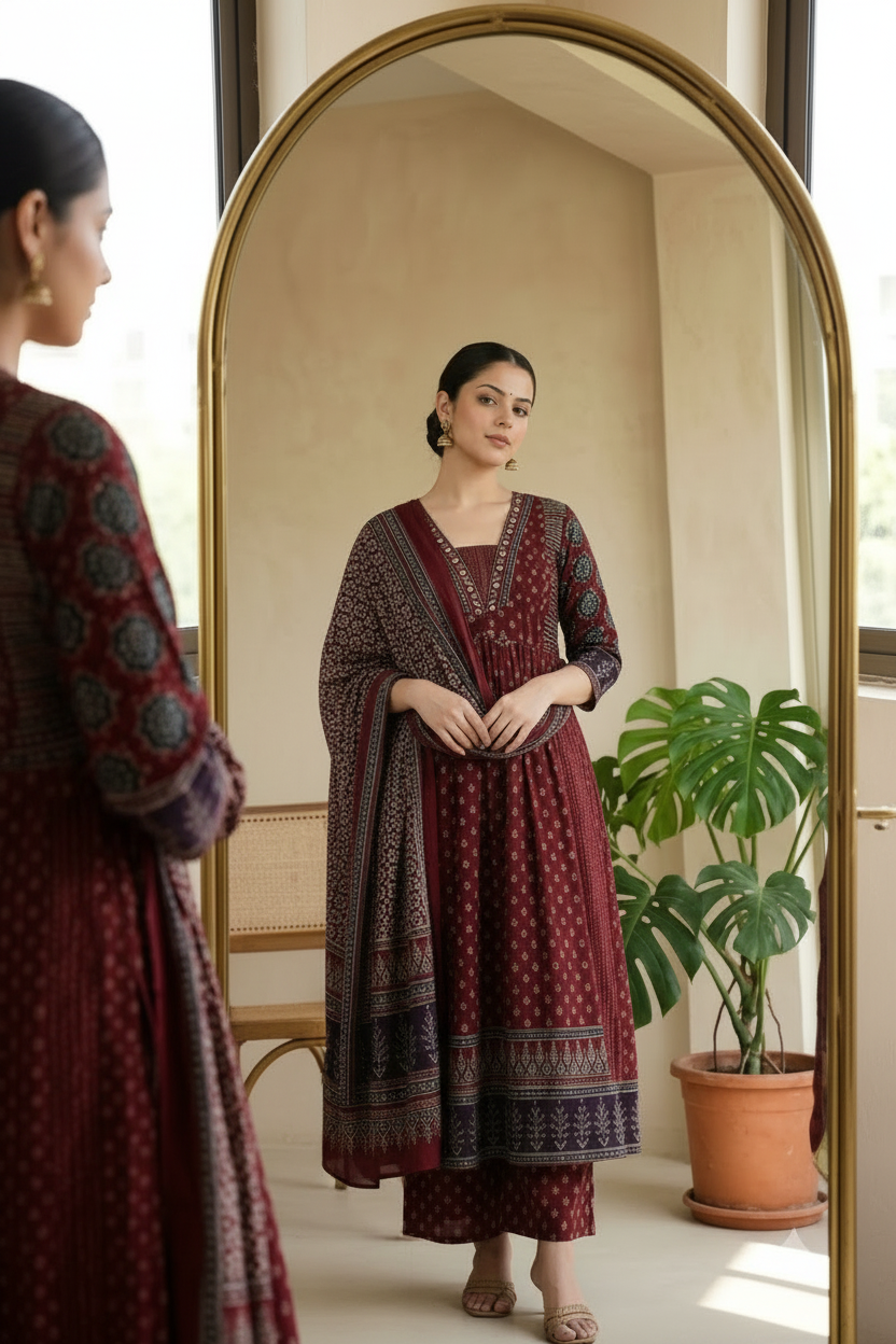 Maroon Kurta – Arched Mirror