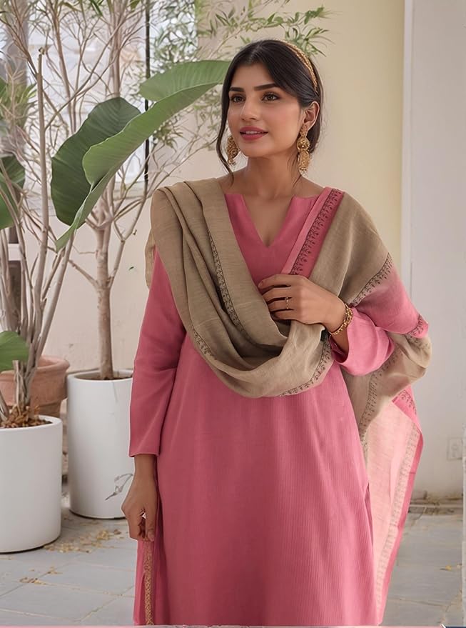 New Women's Rayon Blend Pastel Pink Printed 3Pc Kurta Set