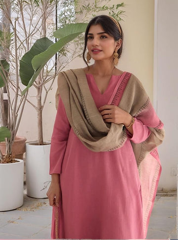 New Women's Rayon Blend Pastel Pink Printed 3Pc Kurta Set