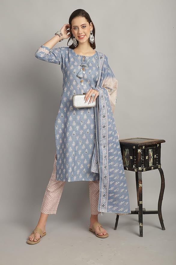 Women's Cotton Foil Print 3PC Kurta Set