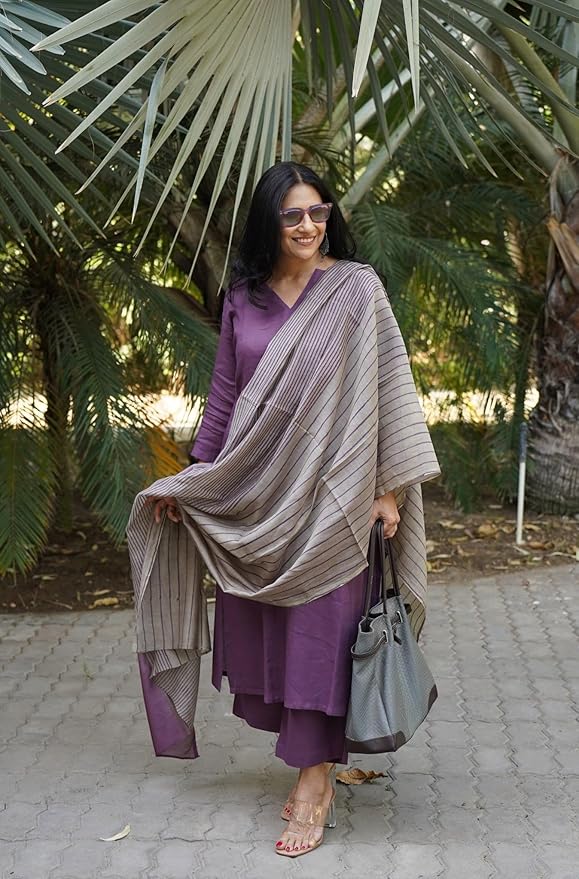 New Women's Rayon Blend Wine Printed 3Pc Kurta Set